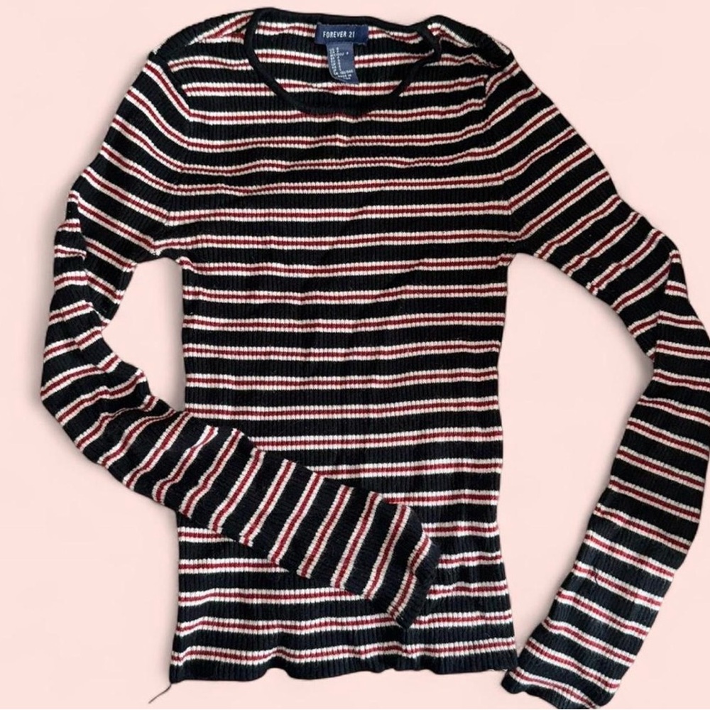 Forever 21 Black and Red Striped Knit Top
